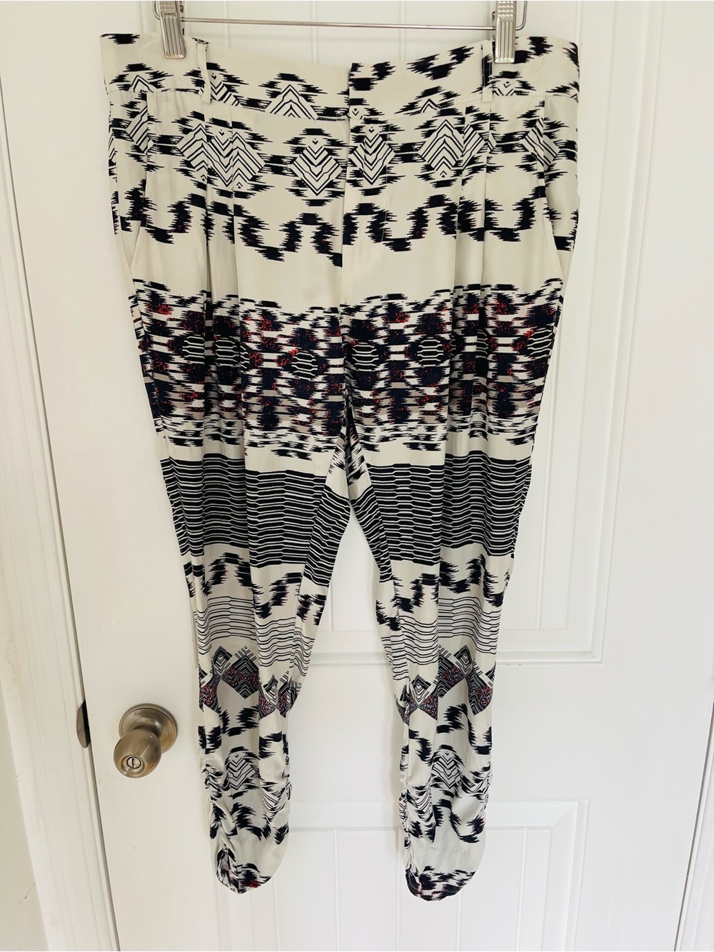 Parker Black, Ivory and Red Geo-Print Silk pants .
